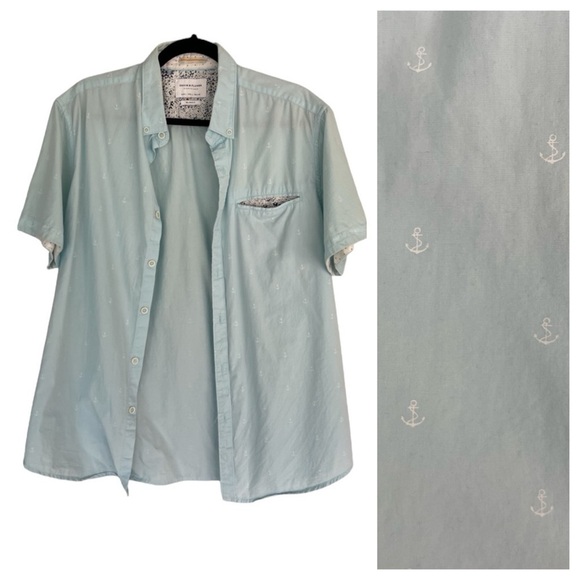 Denim & Flower Other - Denim & Flower Ricky Singh Cotton Anchor Print Short Sleeve Button Down Shirt
